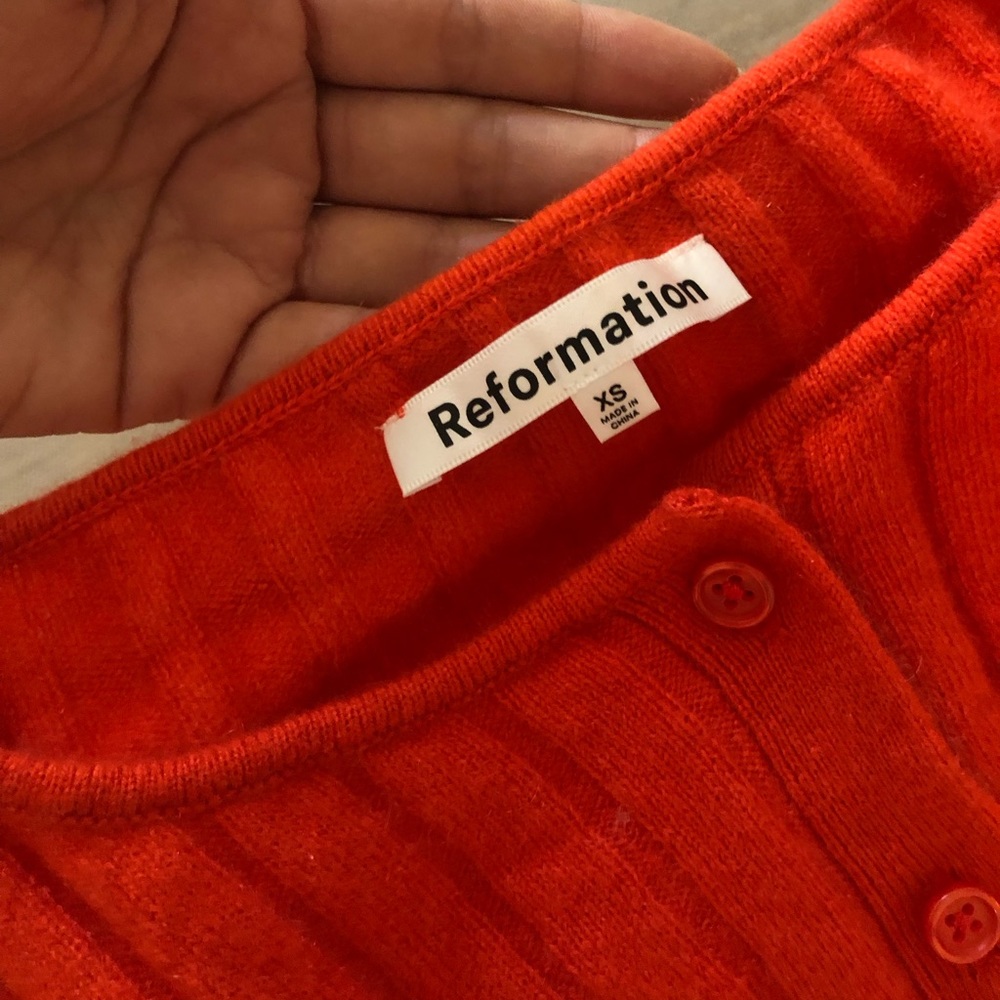 Reformation Orange-Red Ribbed Button Cardigan - Picture 3 of 3